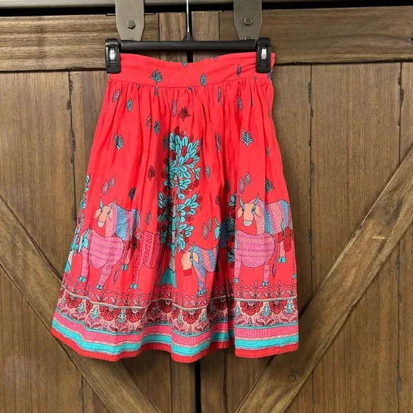 eShakti Bright Elephant Floral Print Cotton Lined Mini Skirt Size XS - Picture 2 of 8